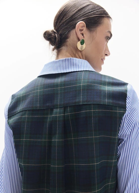 Lola Casademunt Poplin striped shirt and checked back azul-verde