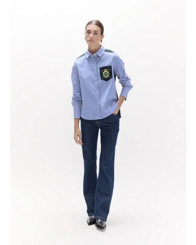 Lola Casademunt Poplin striped shirt and checked back azul-verde