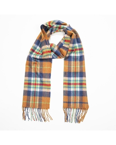 John Hanly Merino luxury wool scarf orange/navy/green check