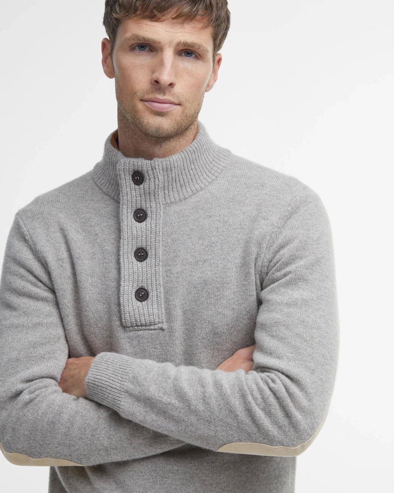 Barbour Essential elbow patch jumper stone