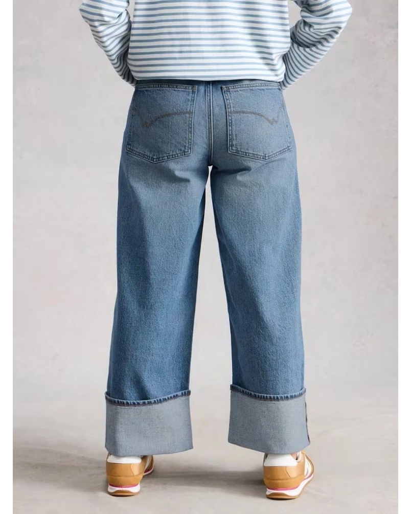 White Stuff Bailey straight turn up jean mid denim