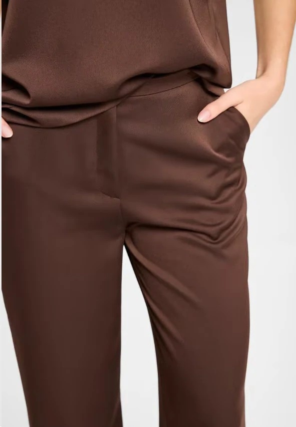 Swing Satin straight-leg trousers chocolate brown