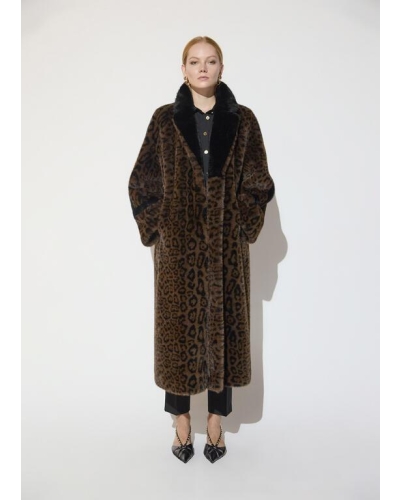 Lola Casademunt Long leopard print faux fur coat marron-black