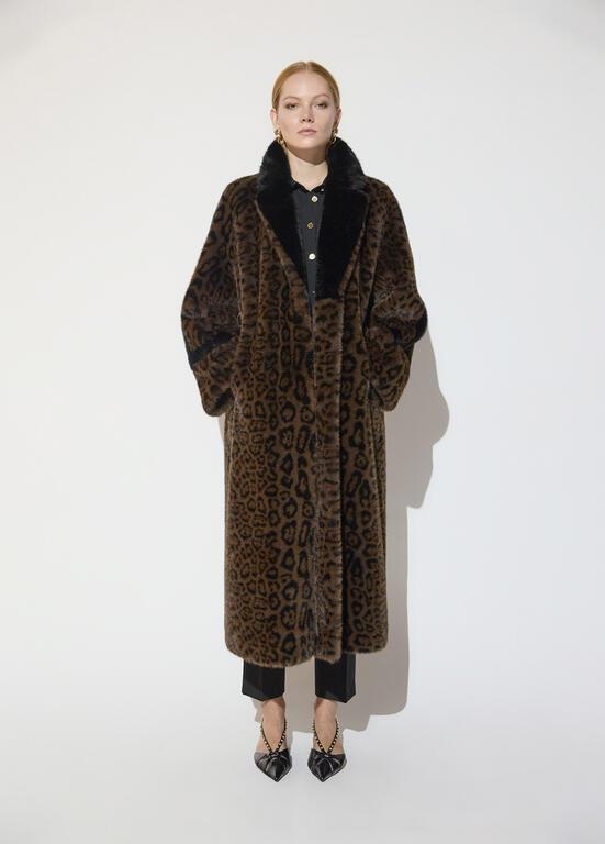 Lola Casademunt Long leopard print faux fur coat marron-black