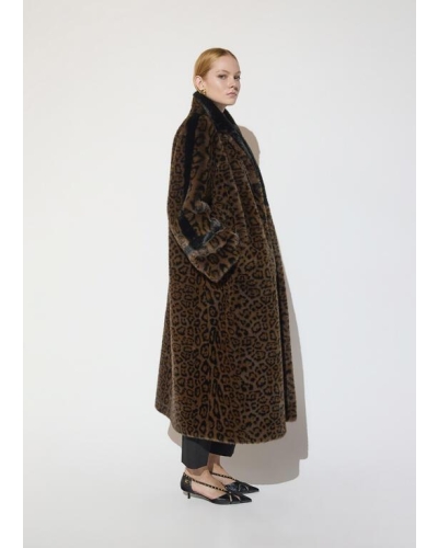 Lola Casademunt Long leopard print faux fur coat marron-black