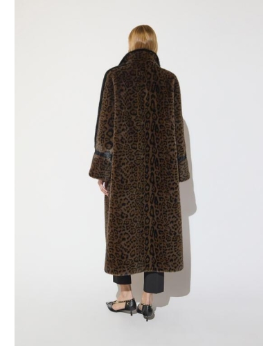 Lola Casademunt Long leopard print faux fur coat marron-black