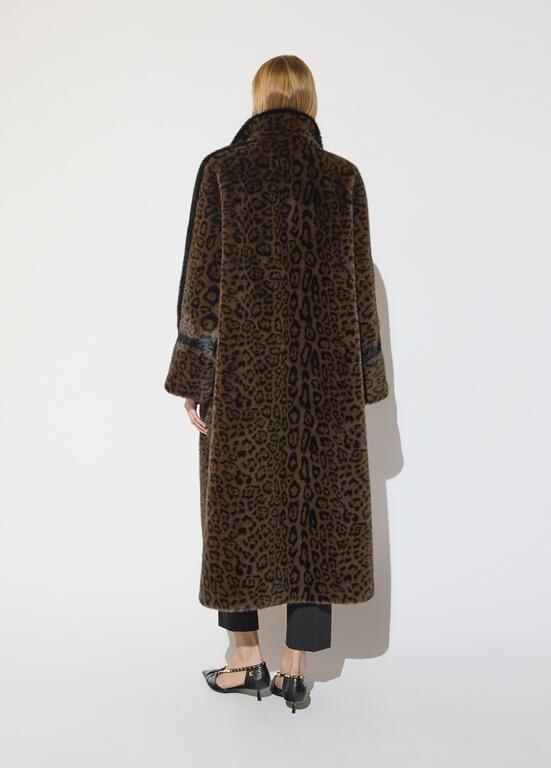 Lola Casademunt Long leopard print faux fur coat marron-black