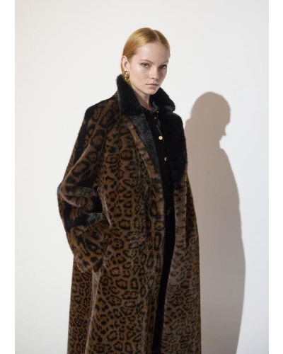 Lola Casademunt Long leopard print faux fur coat marron-black