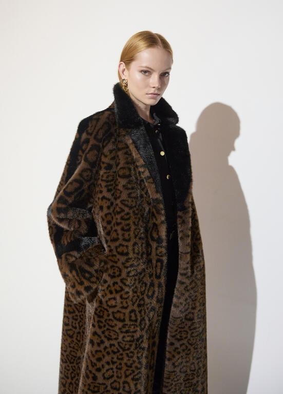Lola Casademunt Long leopard print faux fur coat marron-black