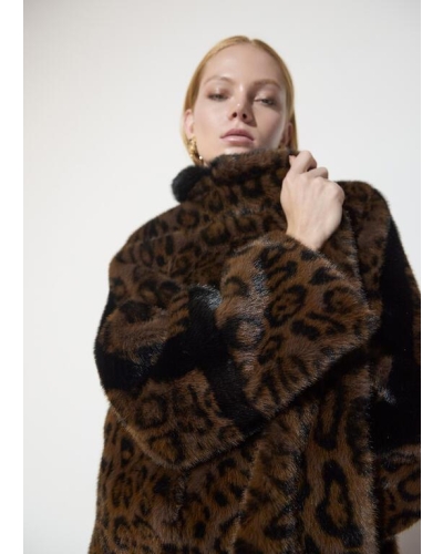 Lola Casademunt Long leopard print faux fur coat marron-black