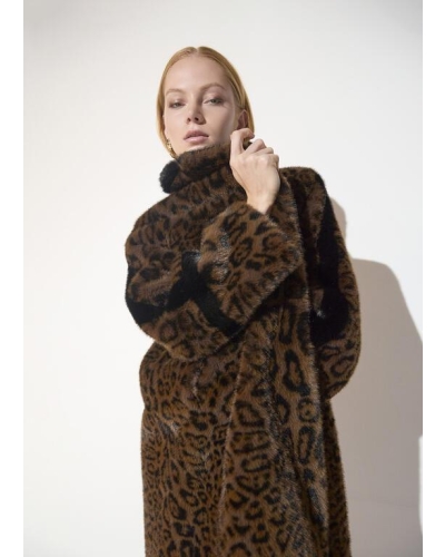 Lola Casademunt Long leopard print faux fur coat marron-black