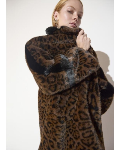 Lola Casademunt Long leopard print faux fur coat marron-black