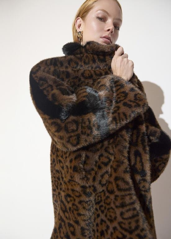 Lola Casademunt Long leopard print faux fur coat marron-black