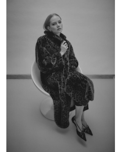Lola Casademunt Long leopard print faux fur coat marron-black