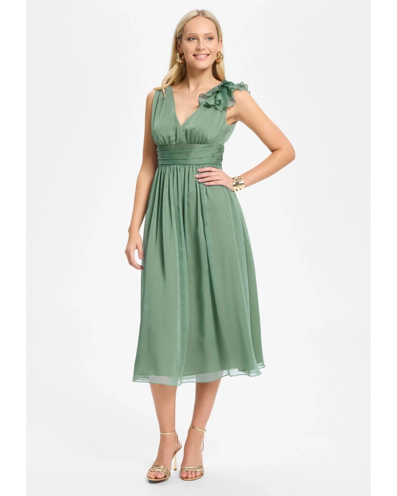 Swing Coctail dress in crinkle chiffon pistachio green