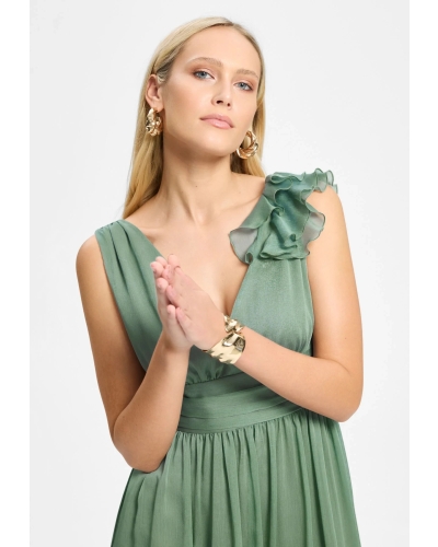 Swing Coctail dress in crinkle chiffon pistachio green