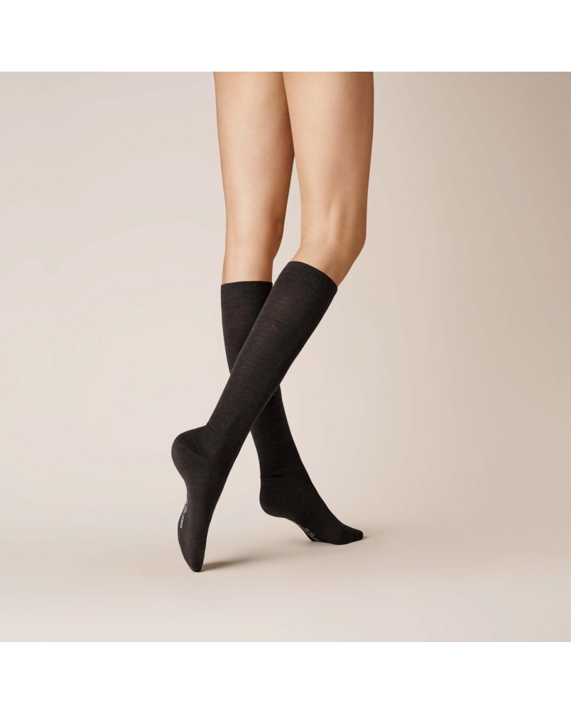 Kunert Soft wool cotton kniekousen brown-melange