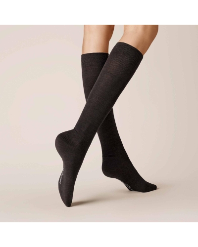 Kunert Soft wool cotton kniekousen brown-melange