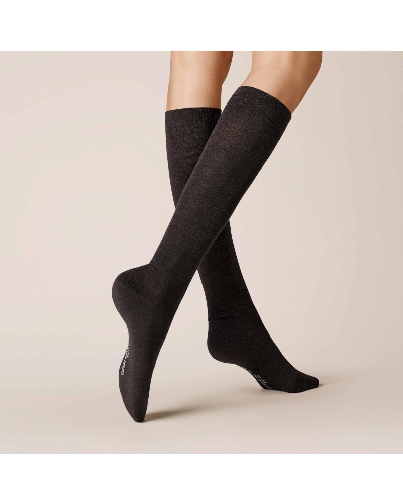 Kunert Soft wool cotton kniekousen brown-melange