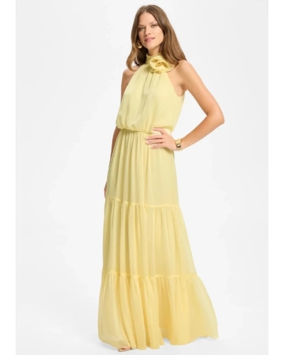 Swing Evening dress with flower pastel yellow