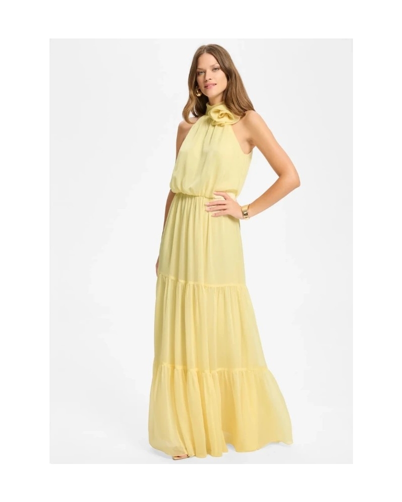 Swing Evening dress with flower pastel yellow
