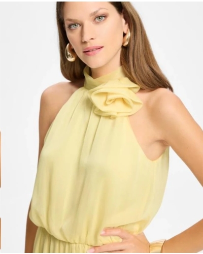 Swing Evening dress with flower pastel yellow