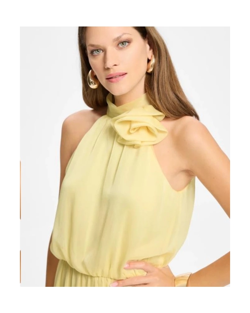 Swing Evening dress with flower pastel yellow