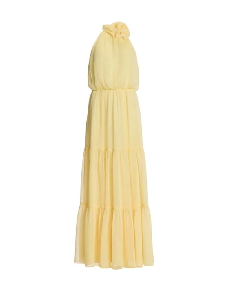 Swing Evening dress with flower pastel yellow