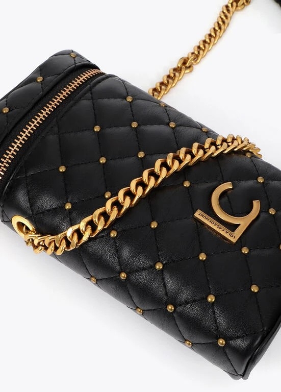 Lola Casademunt Quilted Leather phone pouch mini Studs black