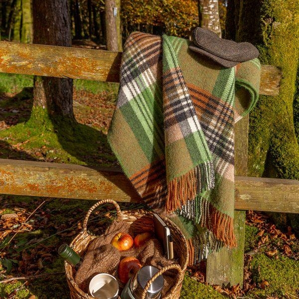 John Hanly Large Irish picnic blanket green orange charcoal cream