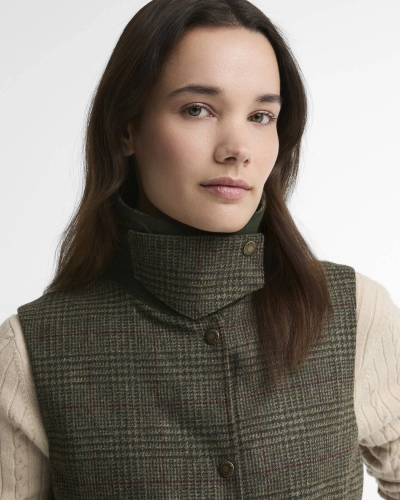 Barbour Joyce wool gilet olive price of wales check