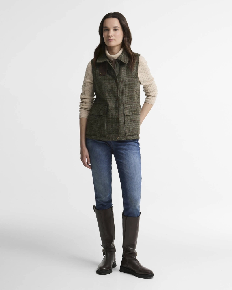Barbour Joyce wool gilet olive price of wales check