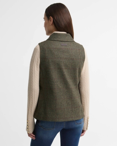 Barbour Joyce wool gilet olive price of wales check