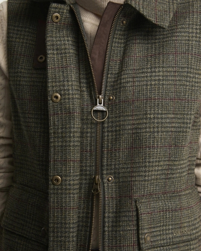 Barbour Joyce wool gilet olive price of wales check