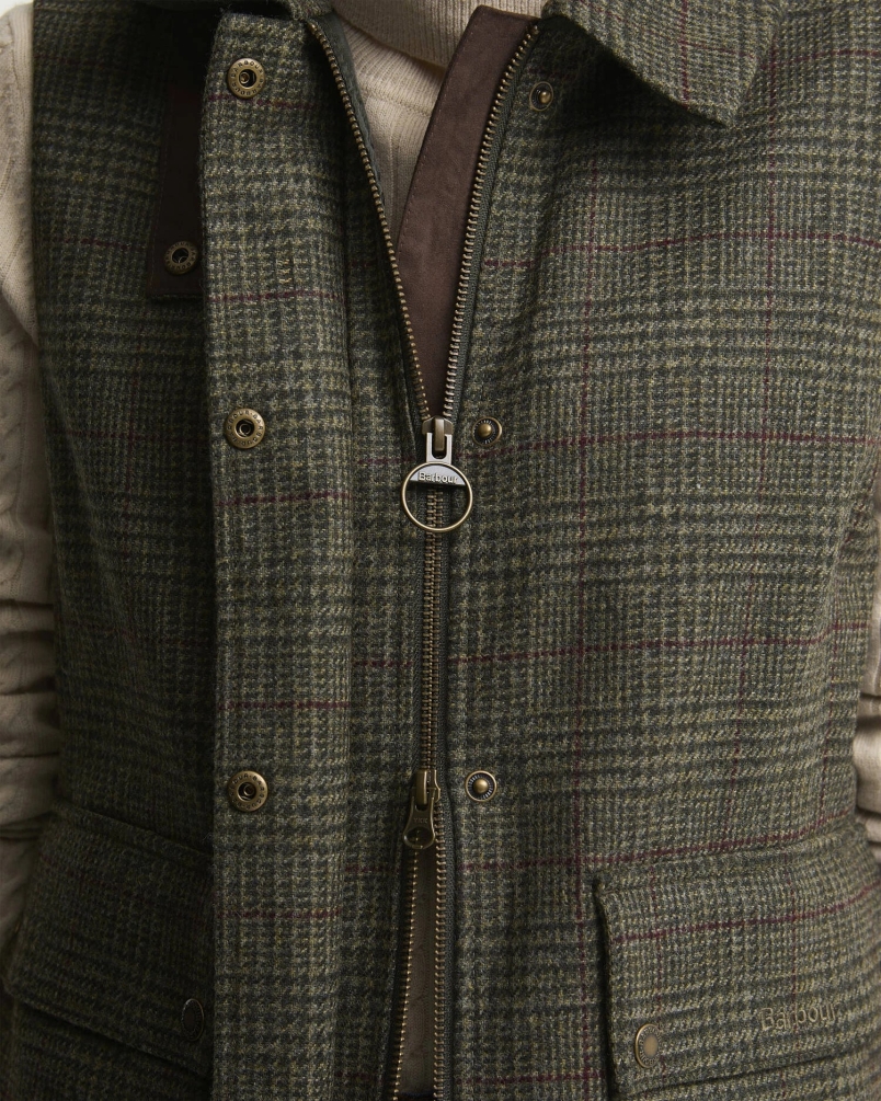 Barbour Joyce wool gilet olive price of wales check