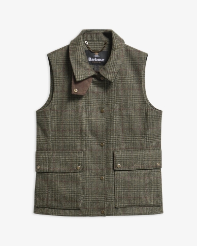 Barbour Joyce wool gilet olive price of wales check