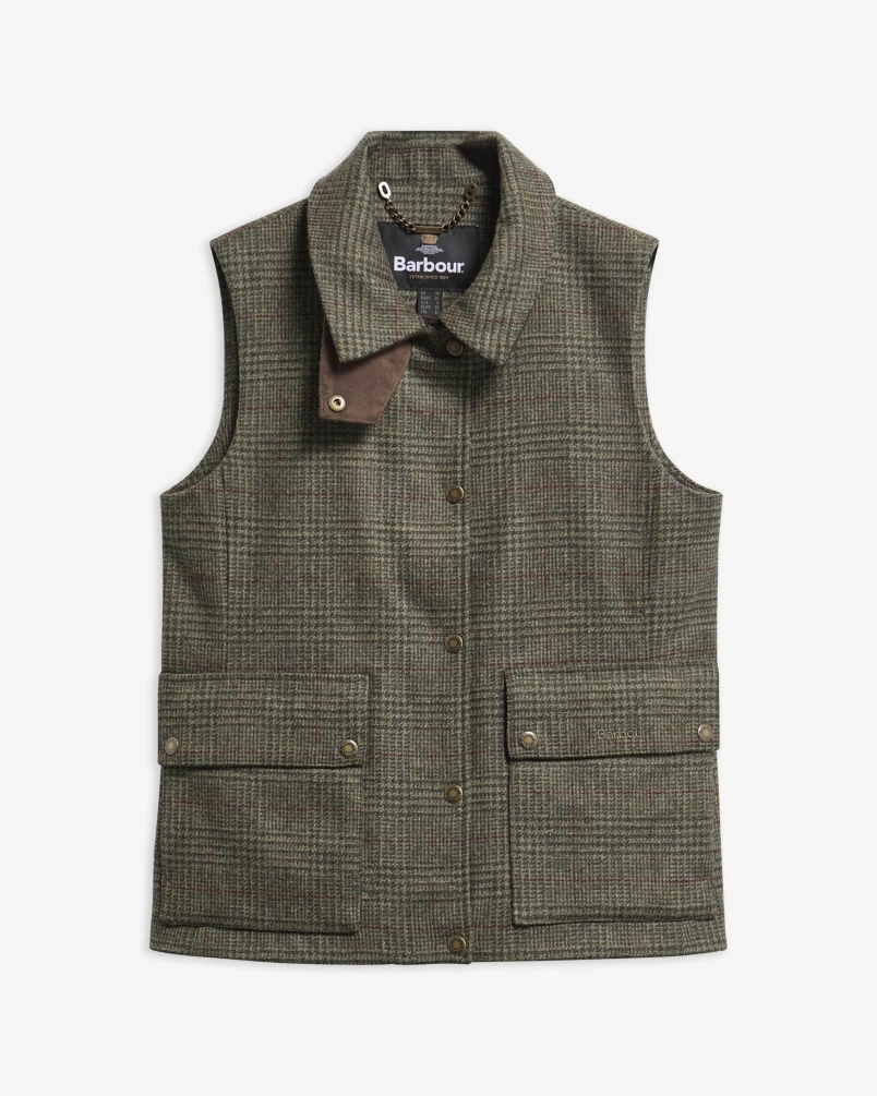 Barbour Joyce wool gilet olive price of wales check