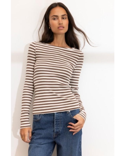 Camilla Pihl Petronella rib boatneck brown stripe