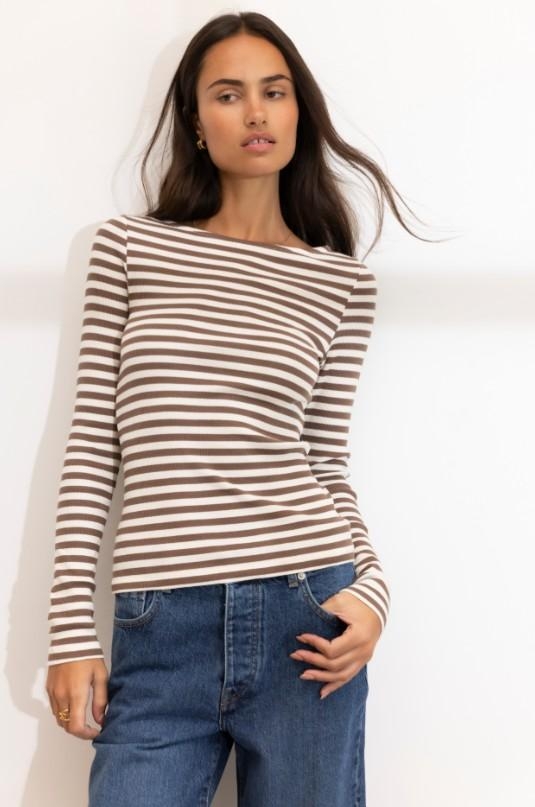 Camilla Pihl Petronella rib boatneck brown stripe