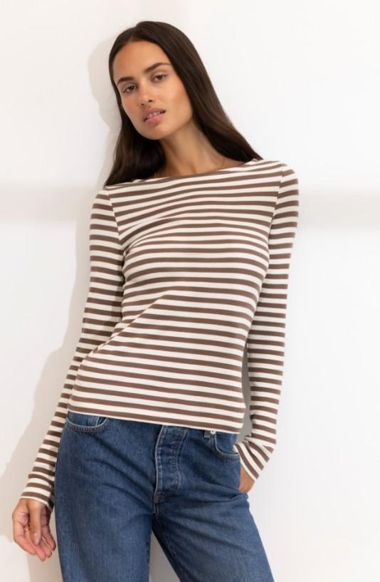 Camilla Pihl Petronella rib boatneck brown stripe