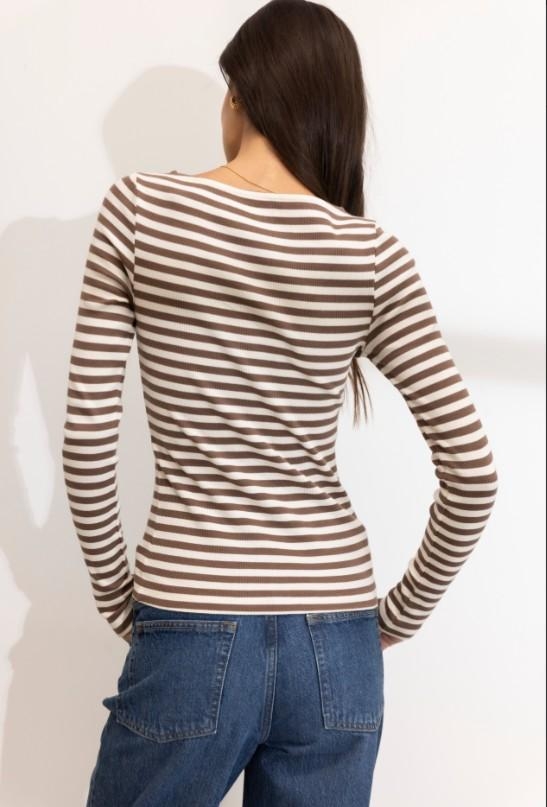 Camilla Pihl Petronella rib boatneck brown stripe