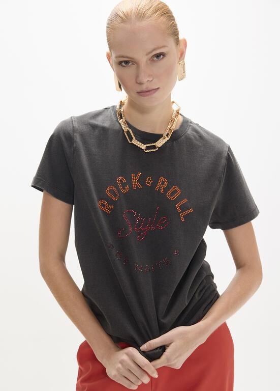 Lola Casademunt T-shirt rock and roll with strass black