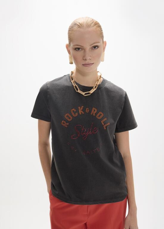 Lola Casademunt T-shirt rock and roll with strass black