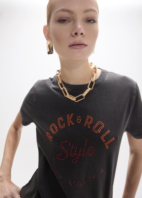 Lola Casademunt T-shirt rock and roll with strass black