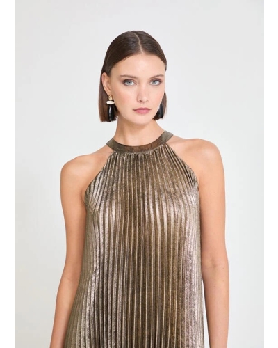 Lola Casademunt Gold pleated halter dress gold