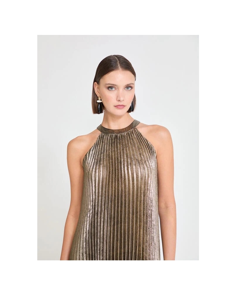 Lola Casademunt Gold pleated halter dress gold