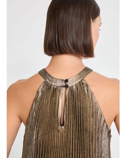 LOLA CASADEMUNT Lola Casademunt Gold pleated halter dress