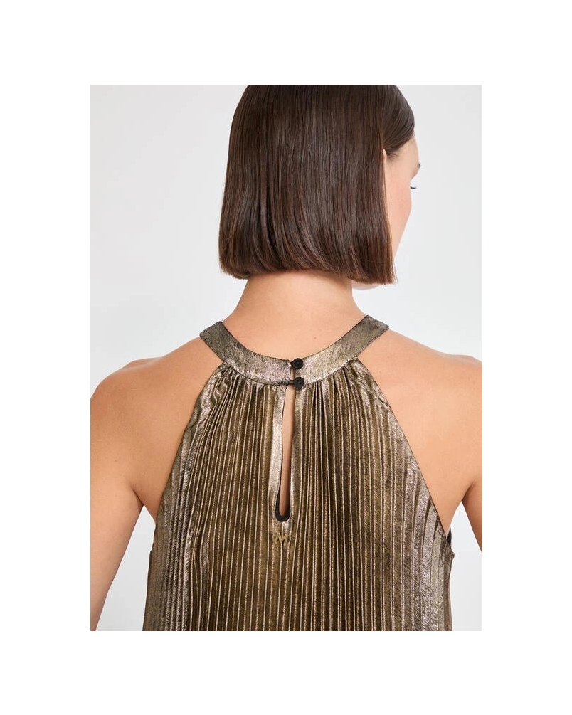 Lola Casademunt Gold pleated halter dress gold