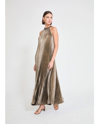 Lola Casademunt Gold pleated halter dress gold