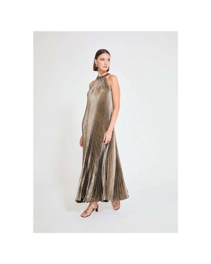 Lola Casademunt Gold pleated halter dress gold